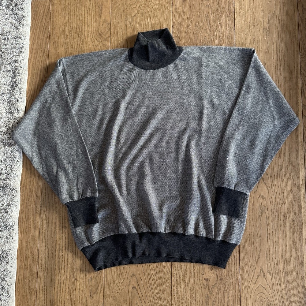 VTG Avi Rossini Mock Neck Sweater Men's 56 Italy Style Gray Textured Knit 90s